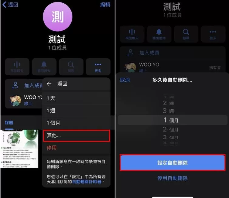 Telegram 开启自动删除消息设置功能