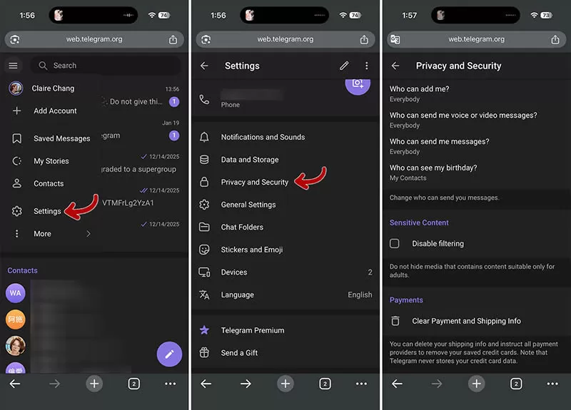 Telegram Web 网页版解除限制的图示