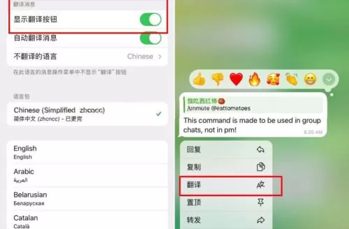 Telegram 客户端内置翻译功能操作指南